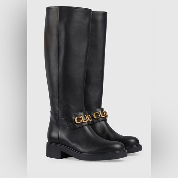 Gucci Women's Flores Calf MF Black Knee High Boots Size 36 Black 752517 - Picture 1 of 9